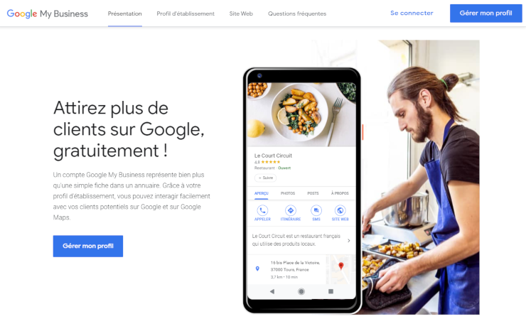 Page d&rsquo;accueil Google My Business